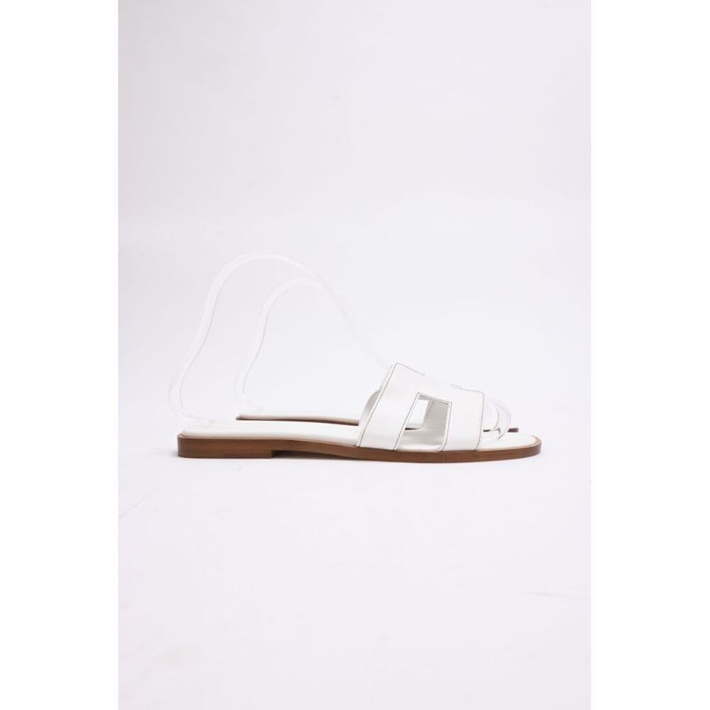 Hermès Oran Logo Slides in White Leather